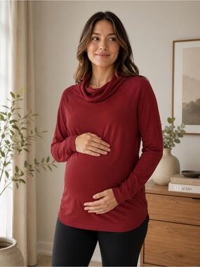 Isabel Maternity by Ingrid & Isabel Burgundy Cowl Neck Long Sleeve Maternity Top